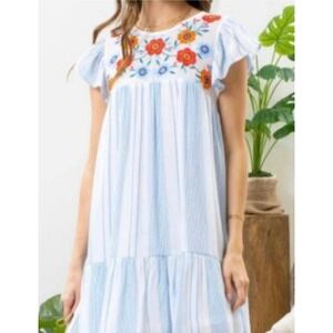 Perch by Blu Pepper Embroidered Striped Tiered Ruffle Sleeve Dress 3XL